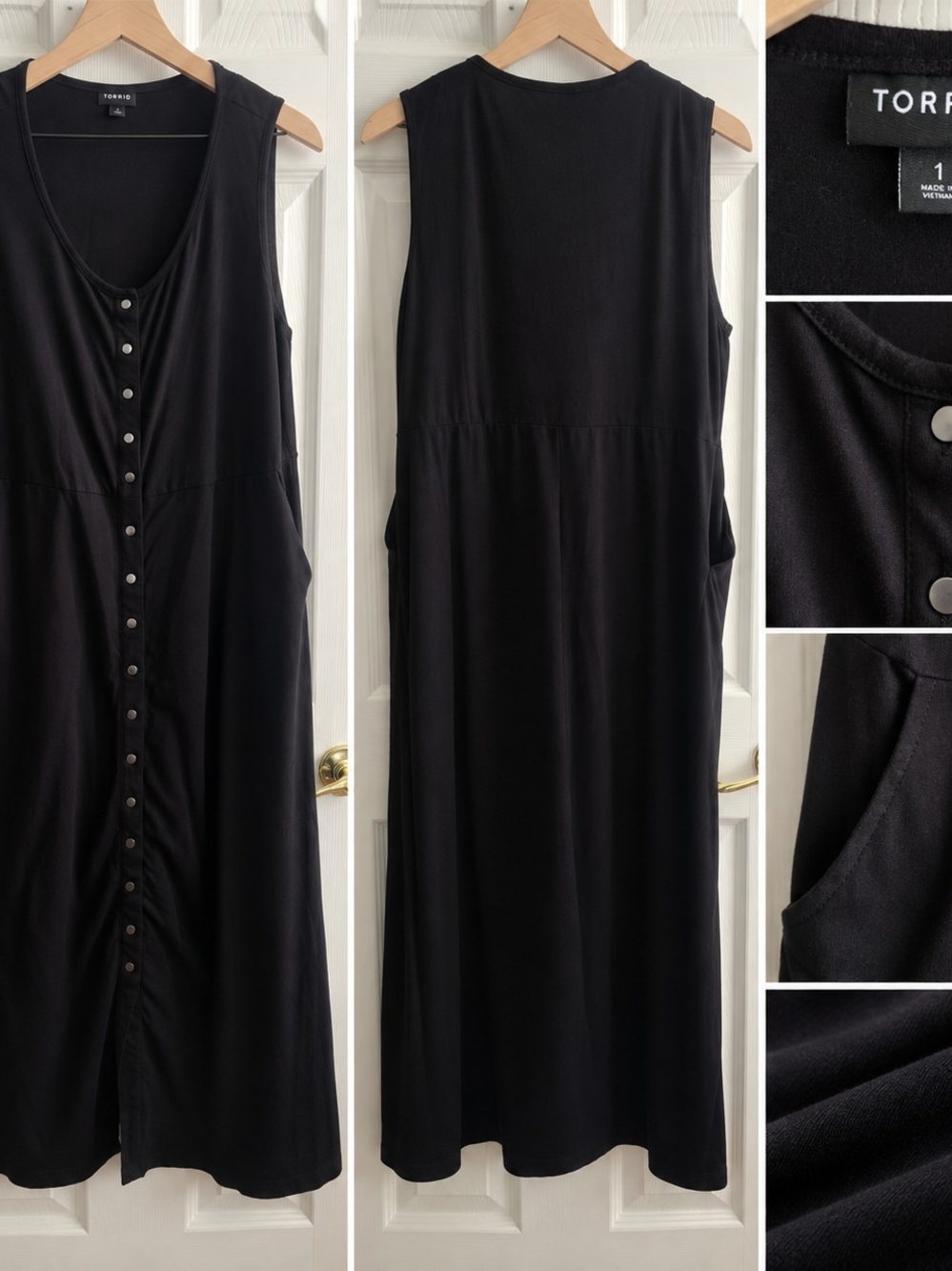 Torrid Size 1 Black Sleeveless Button-Front Midi Dress with Pockets